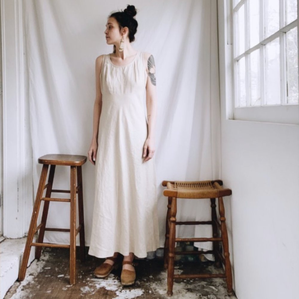 Cream LINEN midi dress